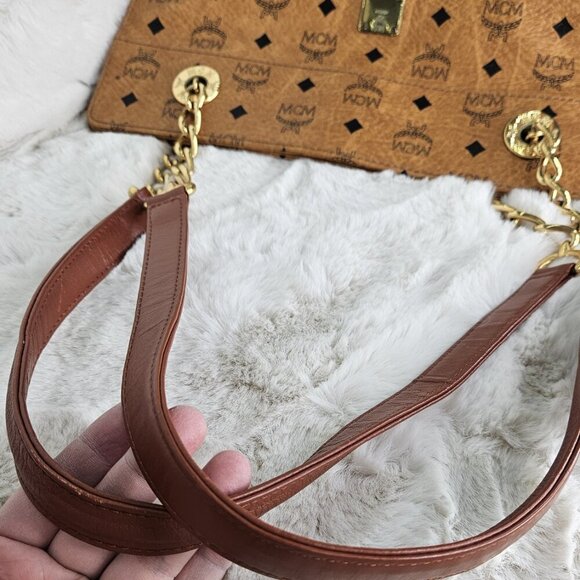 Price is FIRM⚠️ MCM Cognac Visetos Coated Canvas and Leather Chain Tote - Picture 10 of 16